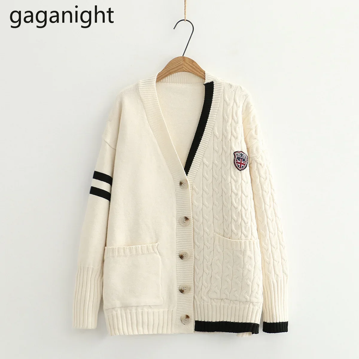 Gaganight Женский вязаный кардиган с косами на весну осень длинным рукавом модная