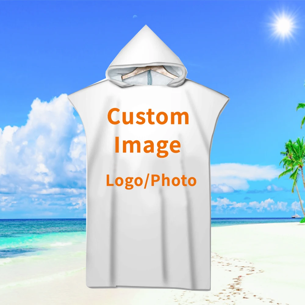 Customized Photo Logo Cape Hooded Bath Towel Robe Poncho Swimming Beach Towel Surf Man Lady Fast Quick Dry Bathrobe Beachwear