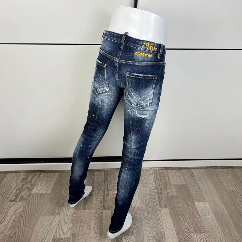 Street Fashion Men Jeans High Quality Retro Blue Elastic Slim Fit Painted Ripped Jeans Homme Embroidery Designer Brand Pants Men