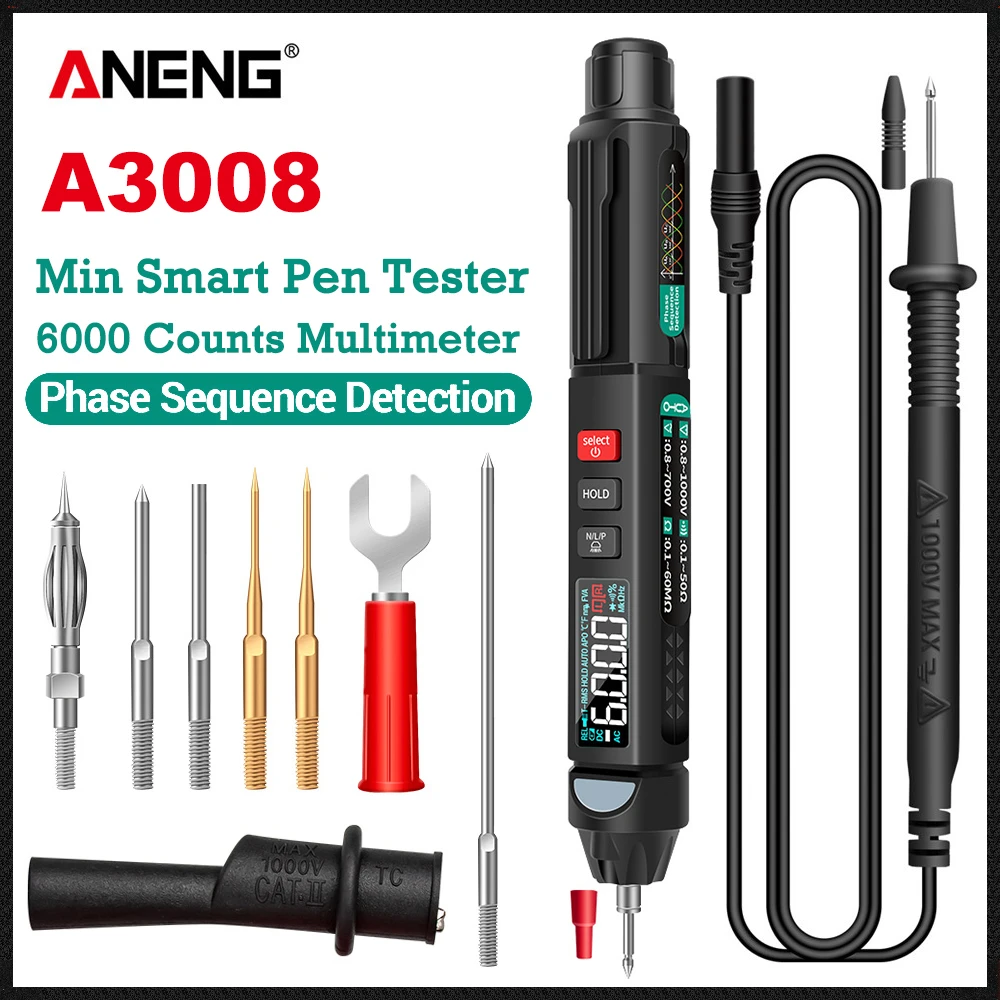 

ANENG A3008 Professional Digital Multimeter Pen Tester 6000 Counts Auto Intelligent Sensor Multimetre NonContact Voltage Meter