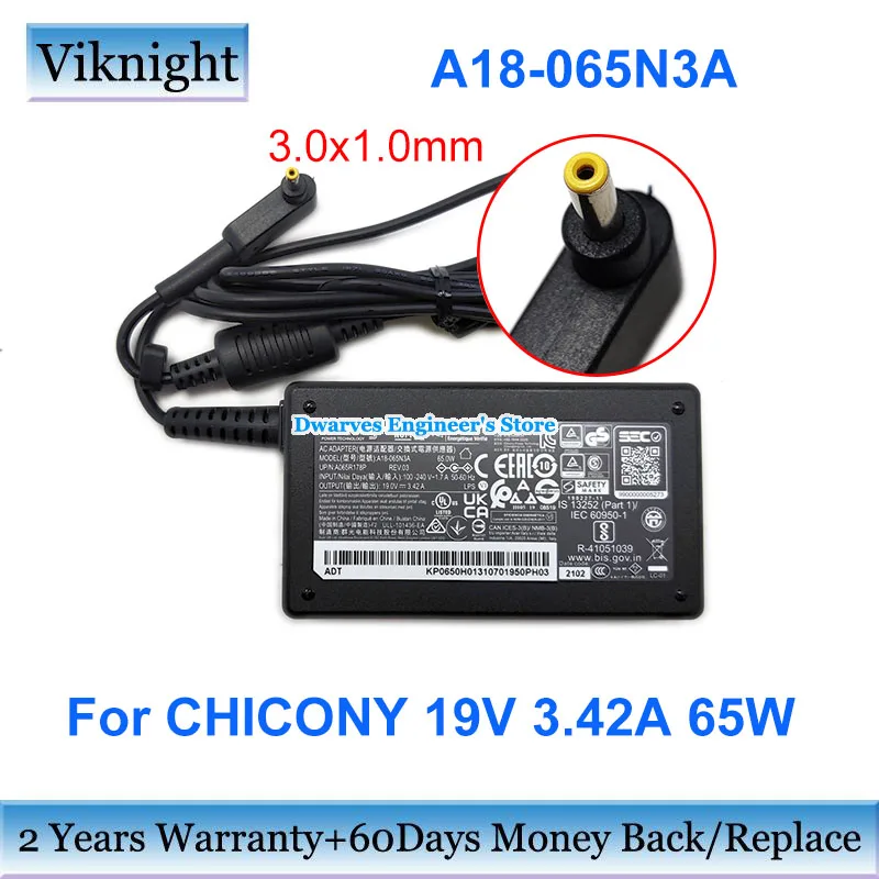 

Genuine 65W 19V 3.42A AC Adapter A18-065N3A Laptop Charger For CHICONY Power Supply A065R178P REV01 REV02 3.0x1.1mm Tip