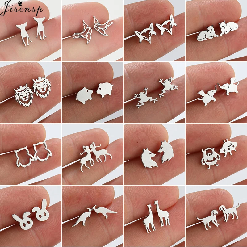 

Multiple Mini Stainless Steel Animal Earrings for Women Cute Dog Dinosaur Rabbit Lion Earings Owl Ear Studs Jewelry Wholesale