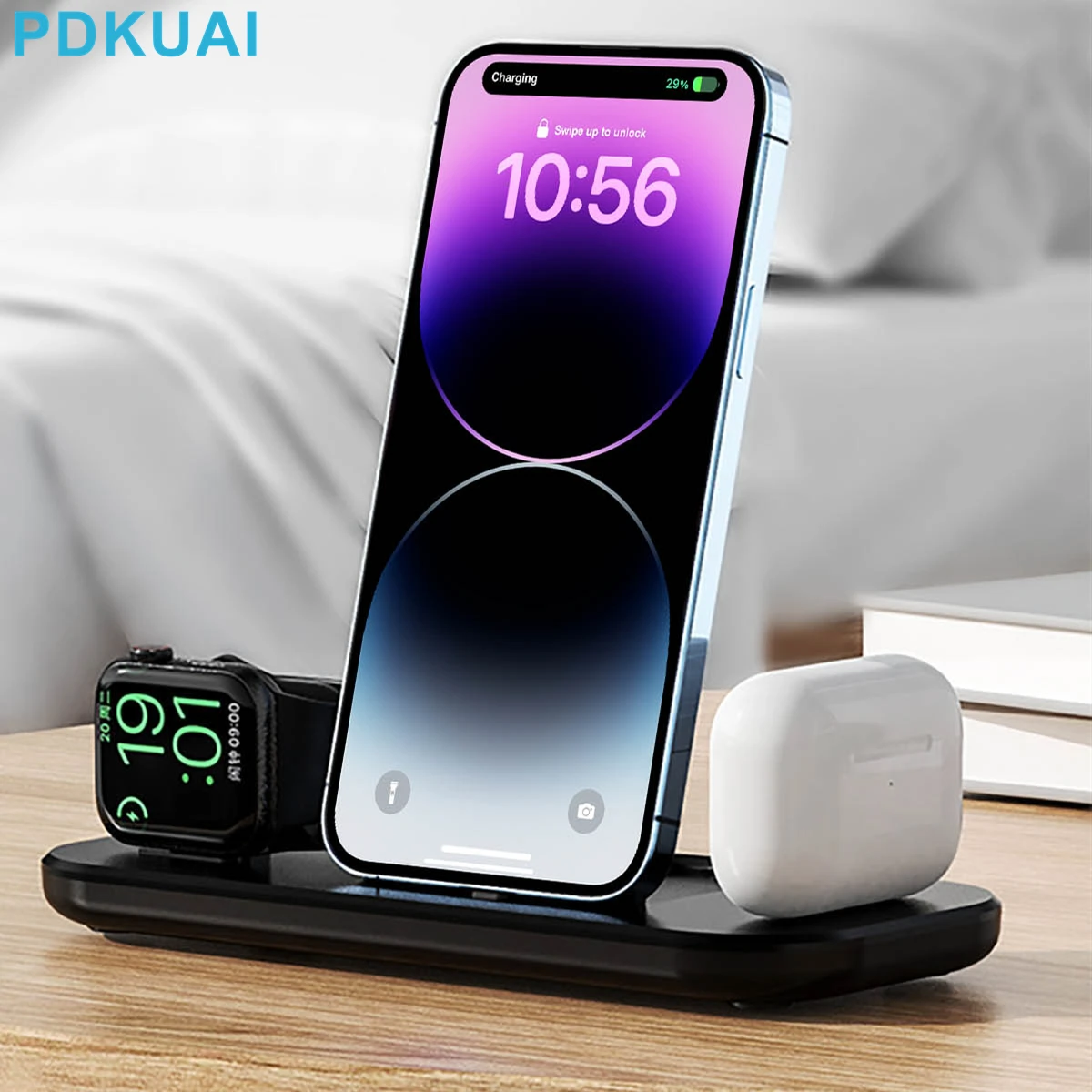 

3 в 1 быстрая зарядная док-станция для iPhone 14 13 12 11 XR XS X Беспроводное зарядное устройство для Apple Watch 8 AirPods Pro