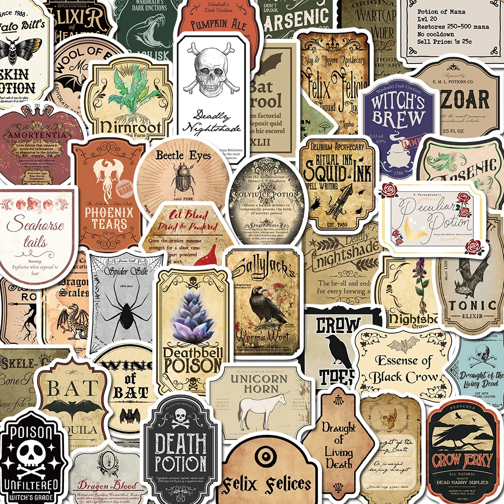 

10/50PCS Skull Poison Potion Label Bumper Stickers Vintage For Notebook Luggage Motorcycle Laptop Refrigerator Decals Graffiti