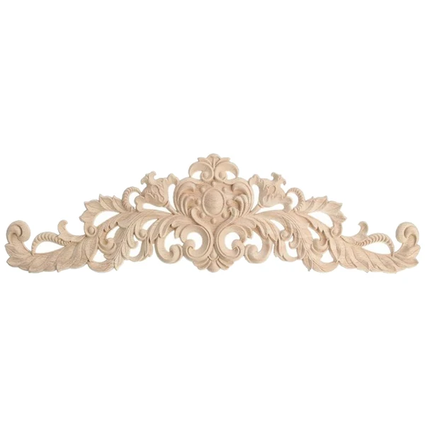 

40x12cm Exquisite Classic Rubber wood Carved Applique Furniture Natural Decal Wood color