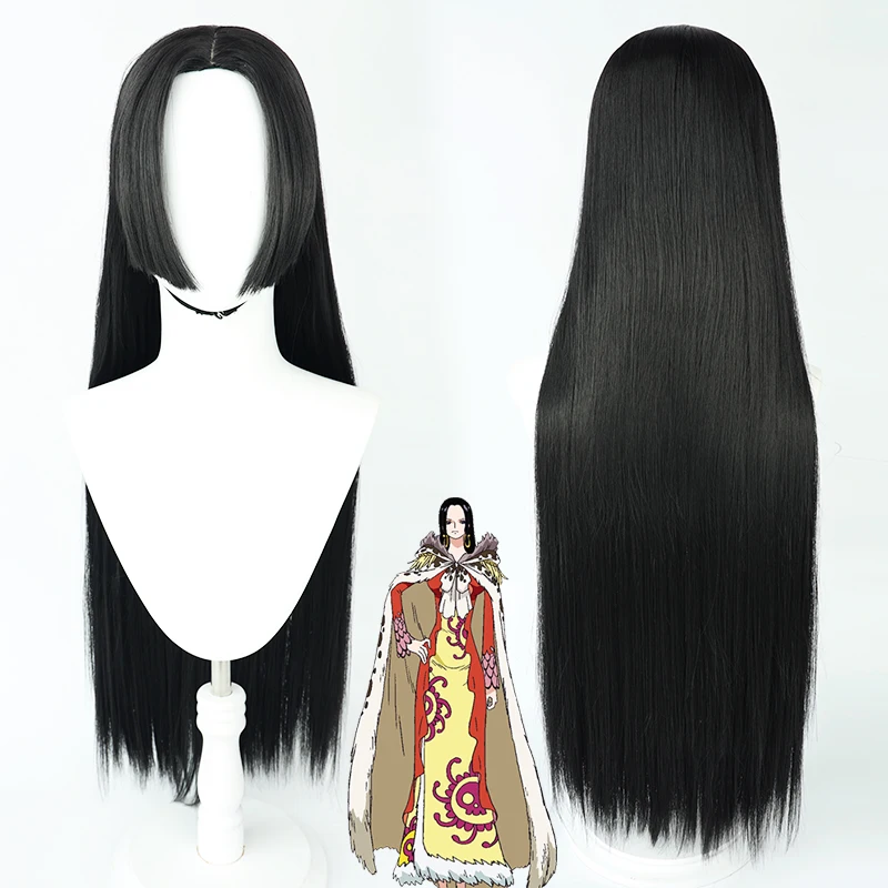 

Anime ONE PIECE Boa Hancock 90cm Long Black Cosplay Wig Straight Heat Resistant Synthetic Hair Wigs + Wig cap