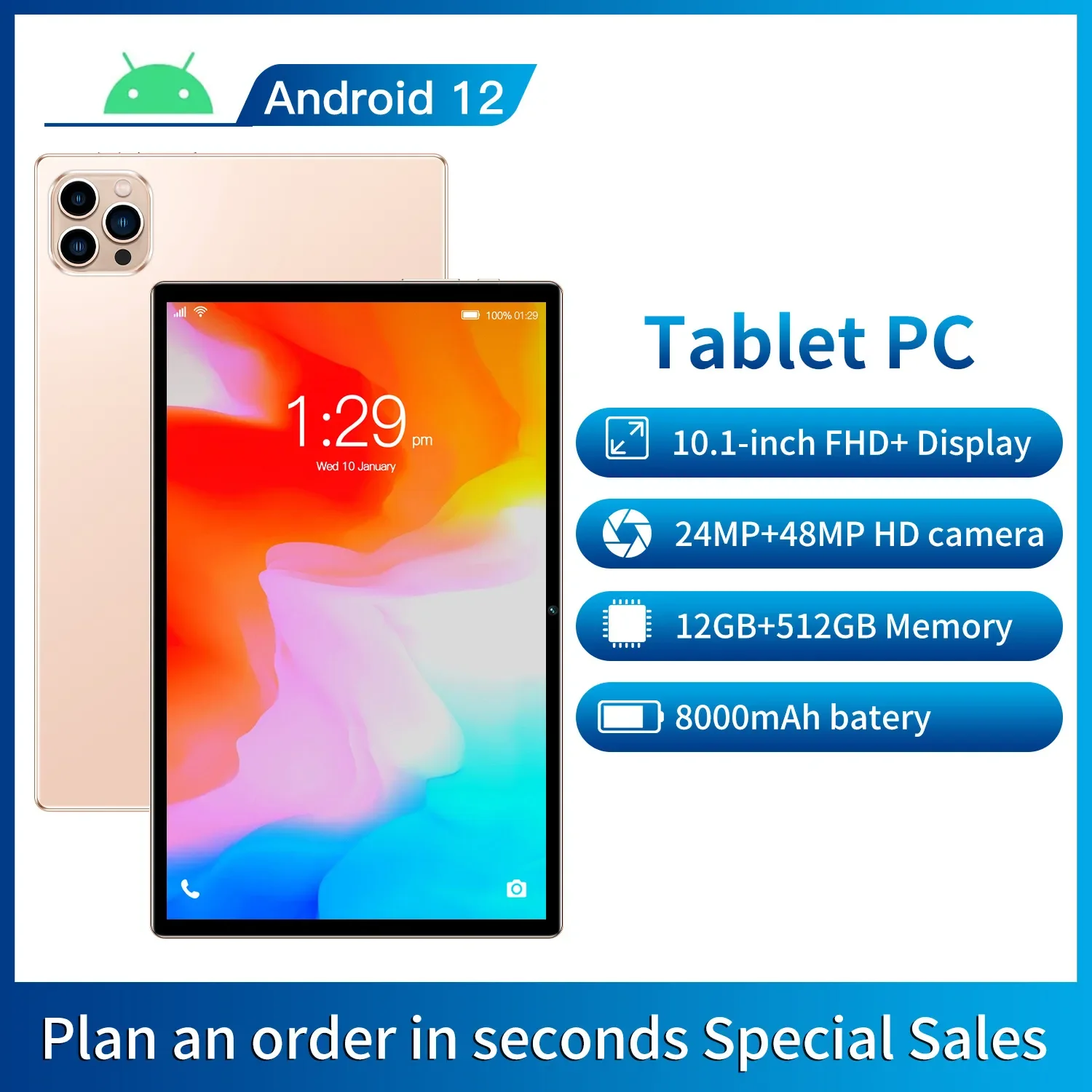 

New Sales 10.1 INCH Pa15 MTK6735 3G Phone Call Tablet 12GB RAM DDR3+512GB Andriod 12 Dual SIM Card Quad-Core WIFI Two Camera