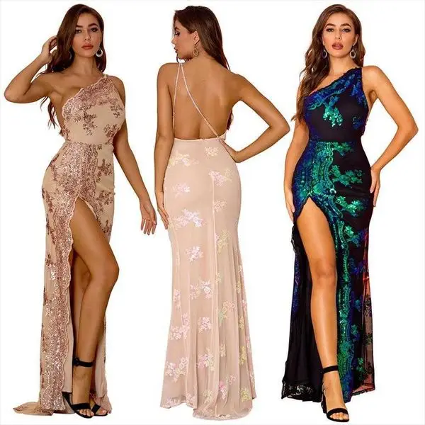 

Sexy Backless Sequined Formal Dress Metal Diamond Shoulder Strap