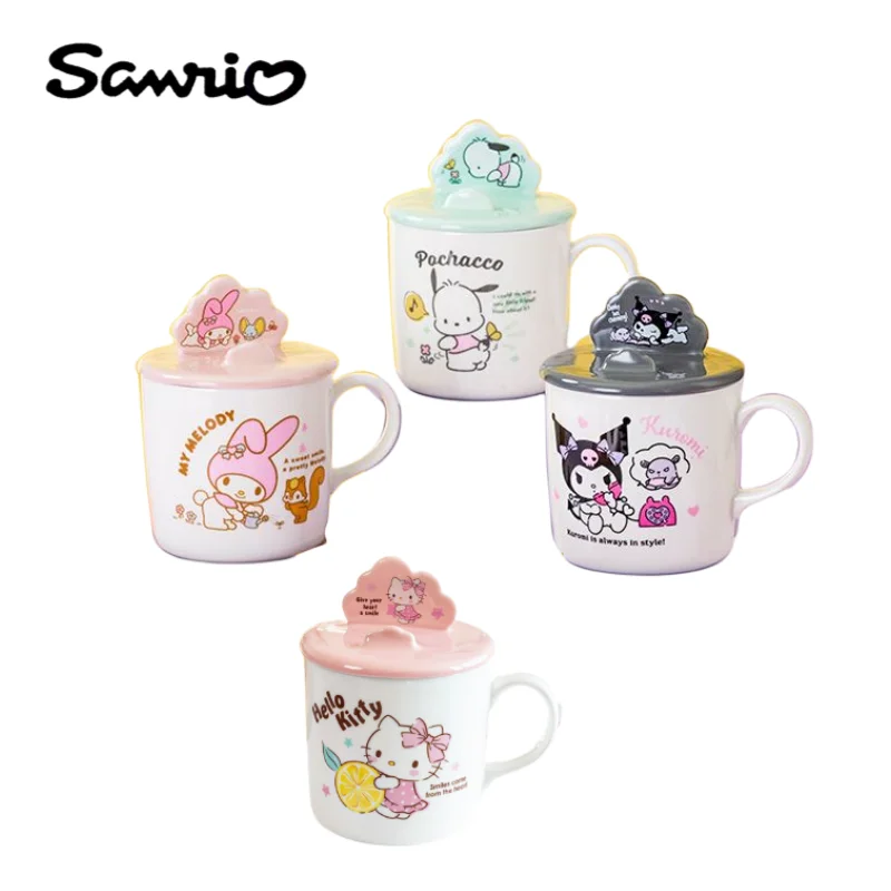 

Sanrio animation peripheral cute kawaii cartoon Hello kitty Pochacco My melody Kuromi coffee cup with lid ceramic water cup gift
