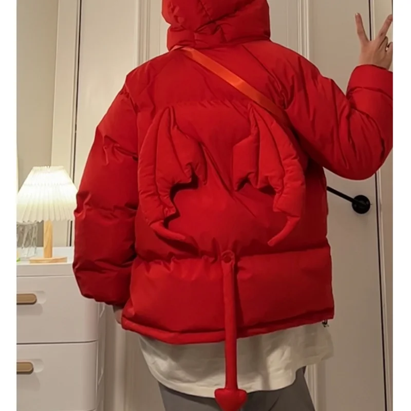 Emo Winter Men Streetwear Harajuku Korean Jackets Parkas Zipper Jacket Devil Horn Hoodie Warm Ladies Down Coats Alt Clothes