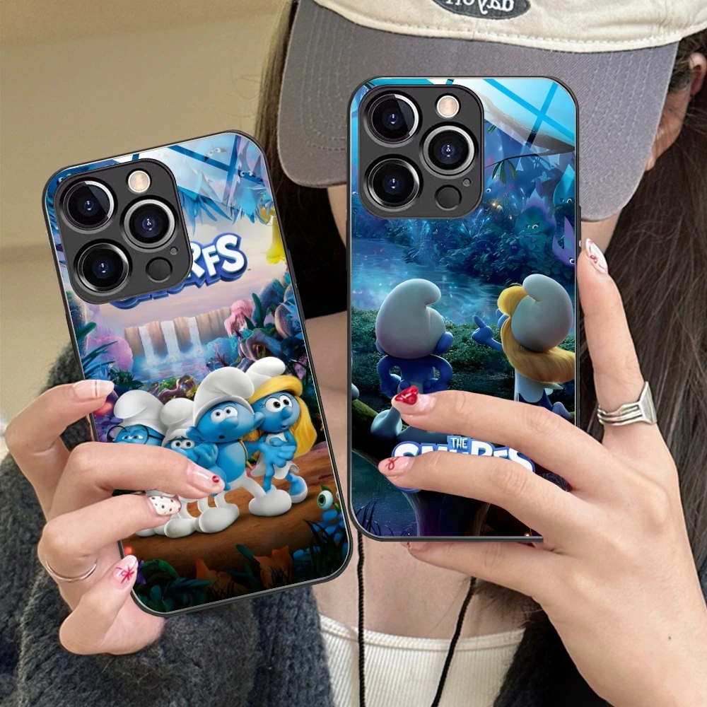 Smurfs Smurfette Smart Mobile Cell Phone Case for iPhone 16 15 14 13 12 11 X XR XS 8 Pro Max Plus Mini PC Glass Cover Shell