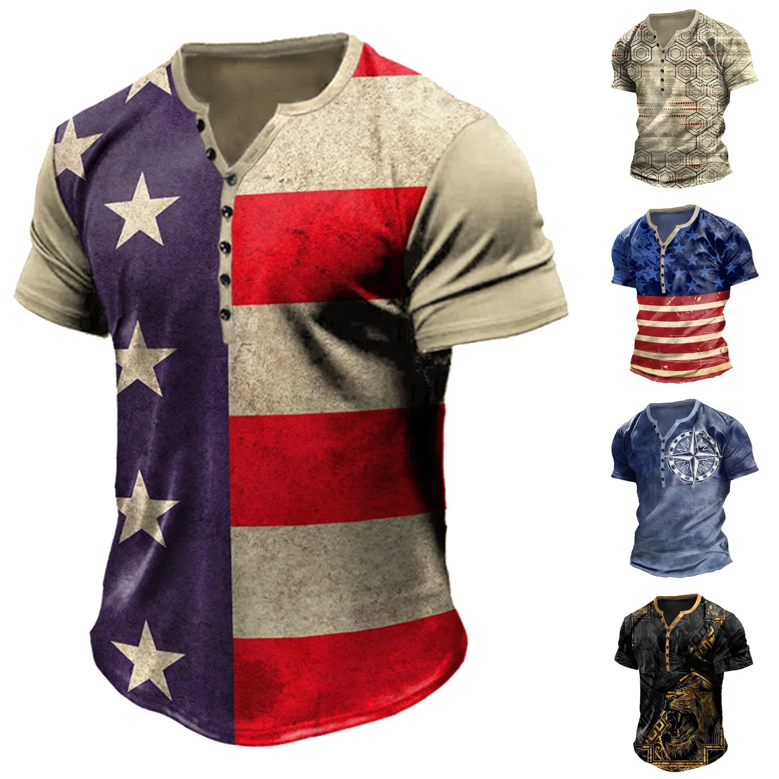 

Футболка мужская с принтом, Свободный Топ на пуговицах, элегантная повседневная рубашка в стиле ретро, с коротким рукавом