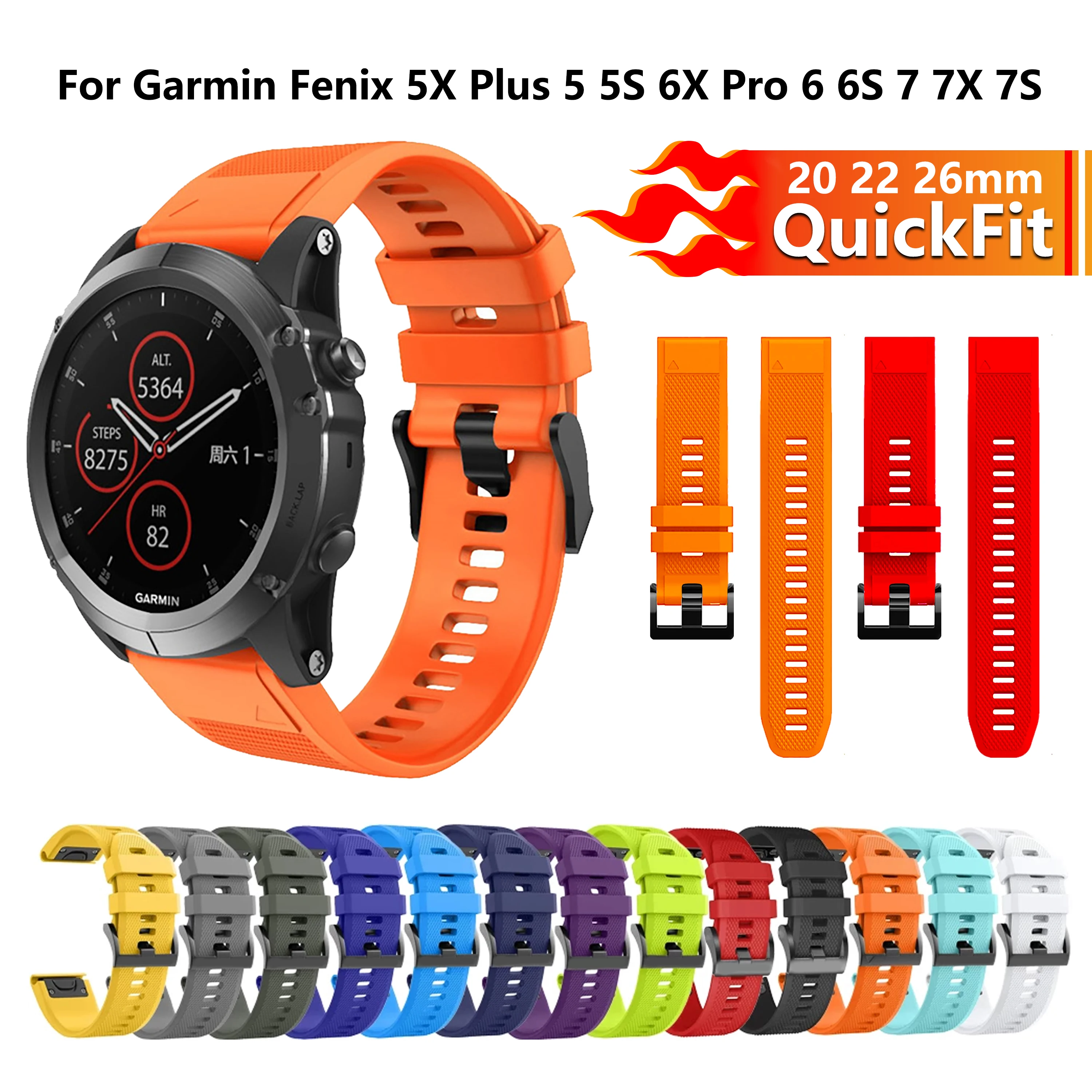 

26 20 22mm Silicone QuickFit Strap for Garmin fenix 5 5X 5S Plus 6 6S 6X Pro Smart Watch Band Bracelet for fenix 7 7X 7S 935 945