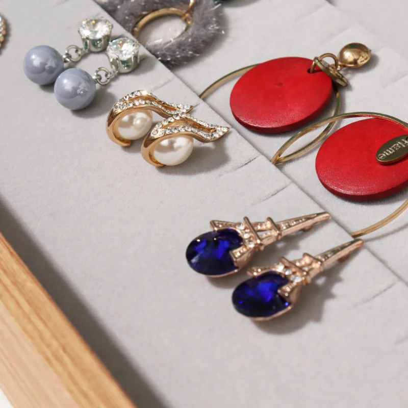 Rosewood Jewelry Display Box Ear Card Jewelry Organizer Necklace Display Tray Ring Bracelet Storage Box Glass Dust Cover