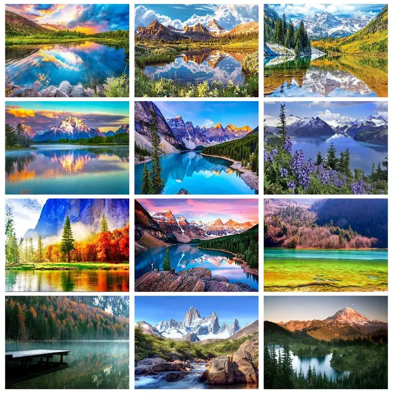 

CHENISTORY Modern Paint By Numbers Frame Mountain And Lake Landscape Handmade With Frame Adults Crafts Wall Art Unique Gift