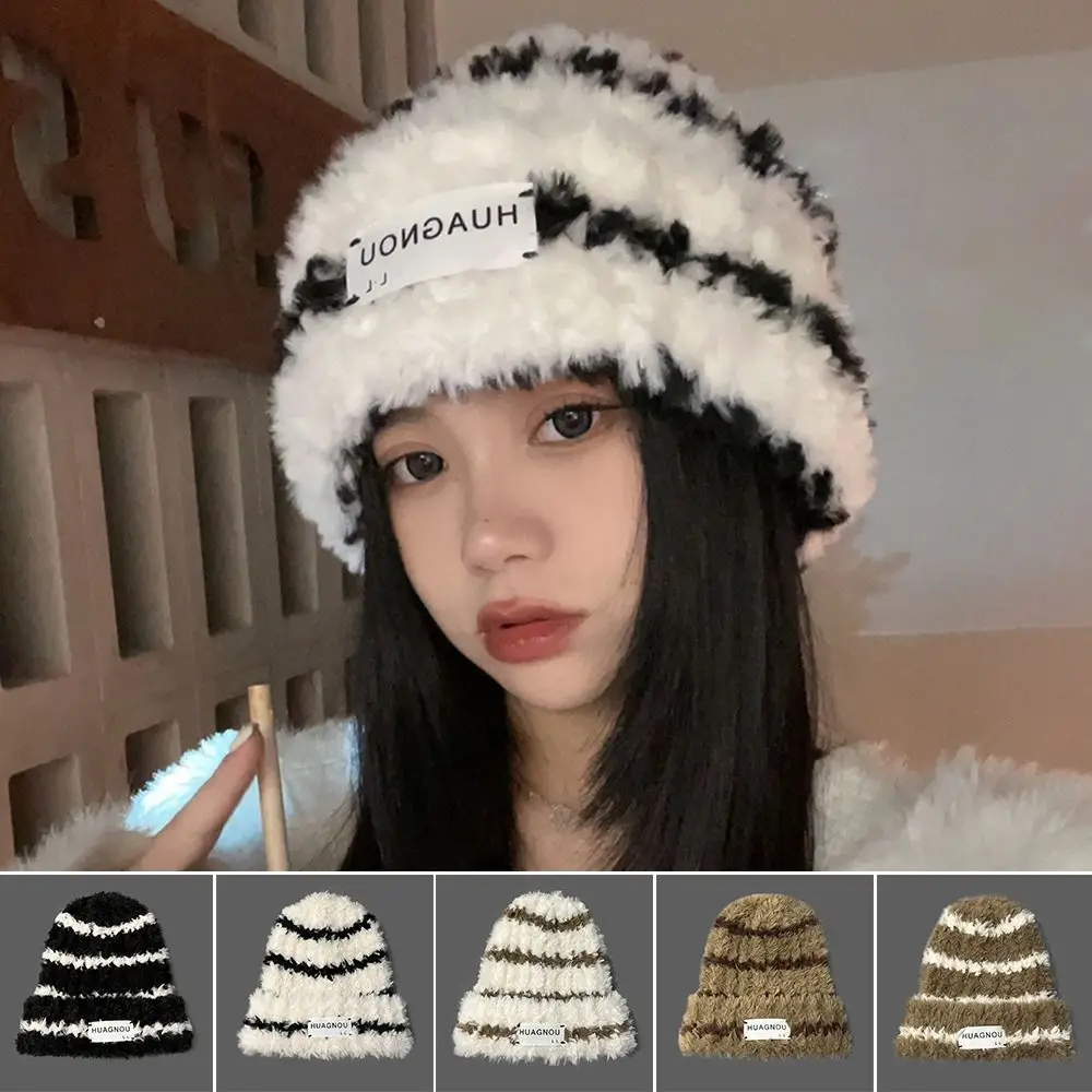 

Зимняя шапка с защитой ушей, Повседневная теплая Панама в полоску, плюшевая шапка, зимняя шапка