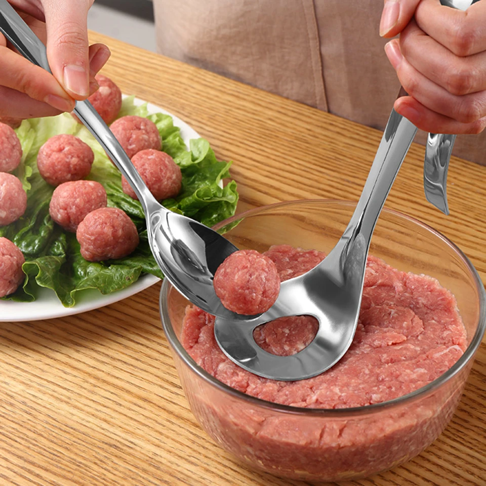 

Home Kitchen Gadget Stainless Steel Vegetable Meatball Maker Fish Ball Squeezing Shrimp Sliding Die Manual Ball Squeezing Spoon