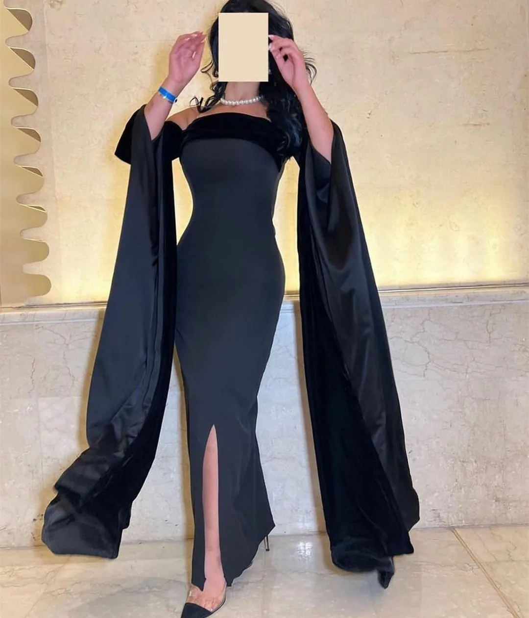 

Formal Mermaid Split Prom Dress for Women Evening Party Ankle-Length Long Dresses Cap Sleeve Strapless vestidos de festa