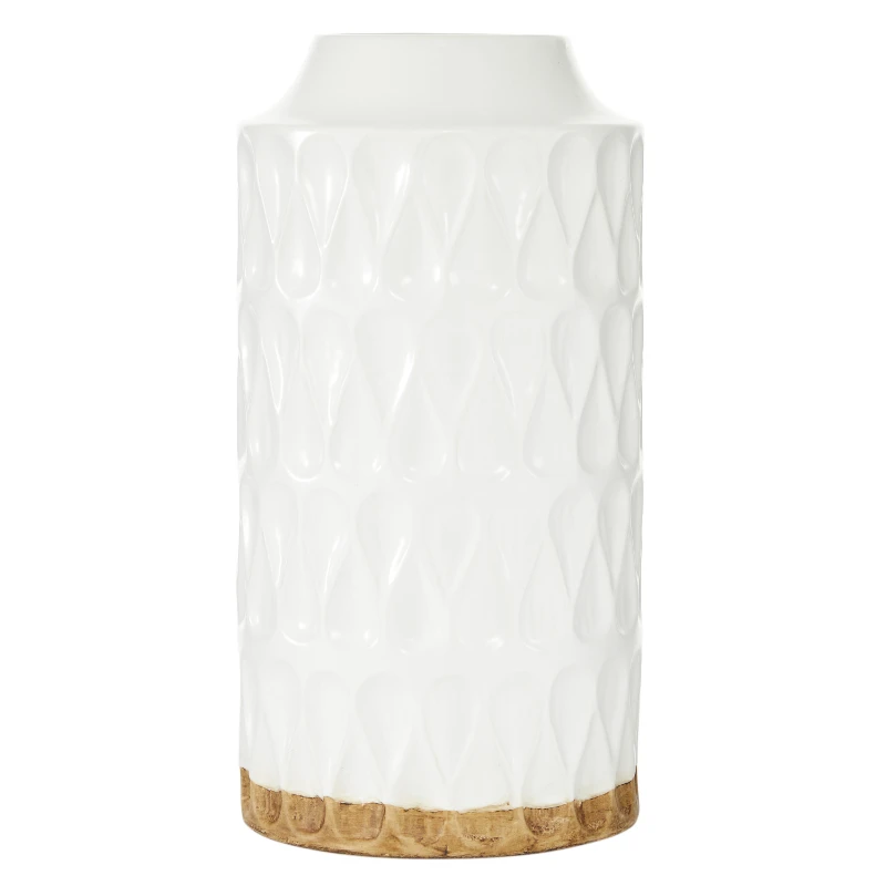 

Stunning Geometric White Porcelain Vase with Rich Brown Base - Perfect Accent for Your Home Decor.