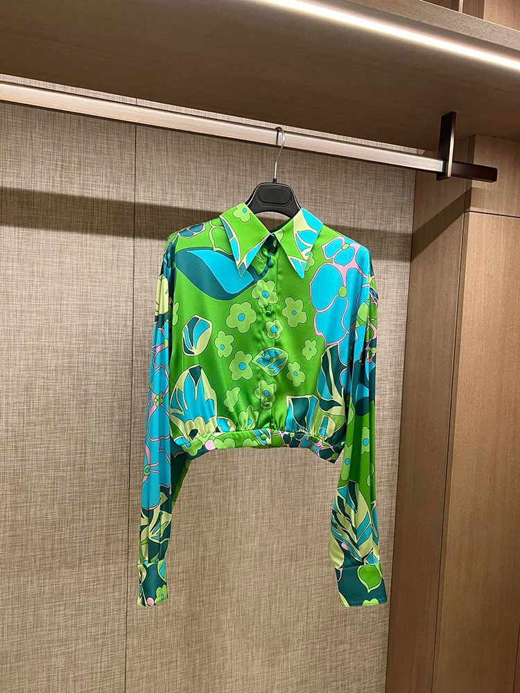 

Bearomad Fashion Designer Spring Casual Shirt women Turn-down Collar Lantern Sleeve Single Breasted Floral Print Vacation Shirt