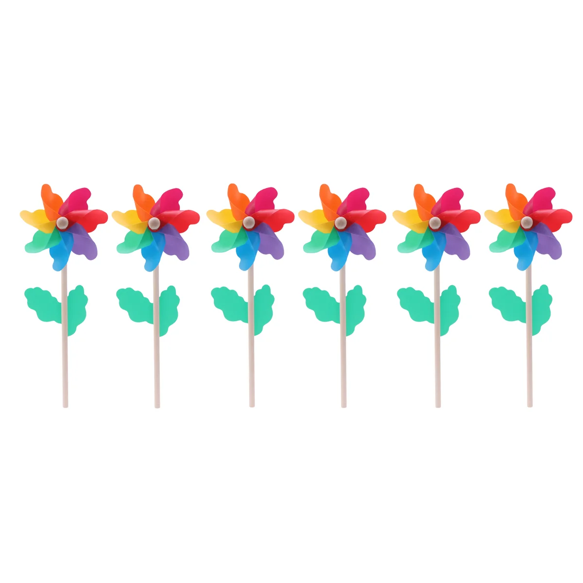 

6pcs Garden Wind Spinners Colorful Flower Spinners Pinwheels Stakes with Wood Handle Kids Pinwheel Outdoor Lawn Windmills