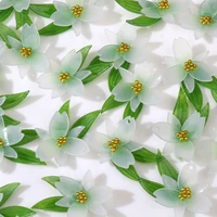 5pcs 30x22mm white flowers green leaves beauty charms for earring necklace acrylic diy jewelry making supplies hair accessories