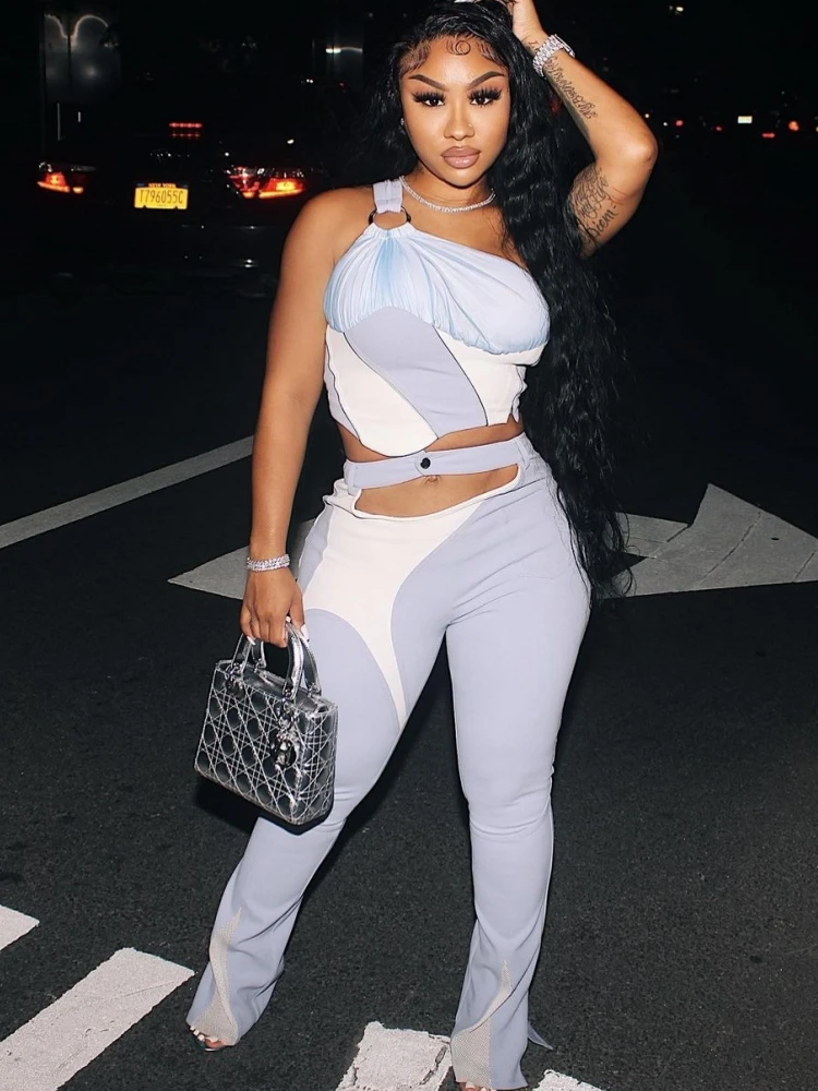 

2 Piece Sets Summer Women Sexy Printed Two Piece Set Beach Female Strap Camis Tops And Wide Leg Pants Suit Matching Suits New