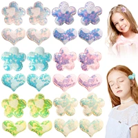 24 pcsetcute mini love heart flower hair clip kids glitter barrettes for girls handmade boutique hairpins baby hair accessories