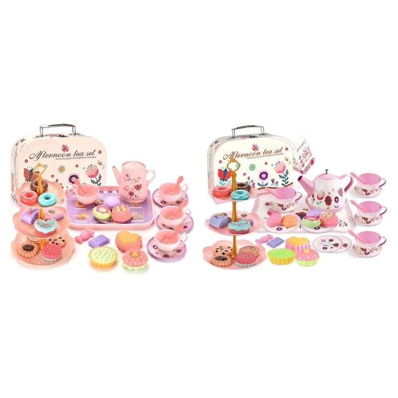 

Teas Set for Little Girls 36Pcs Teas Party Pretend Play Afternoon Teas Playset with Plastics Pot Cups Spoons Desserts