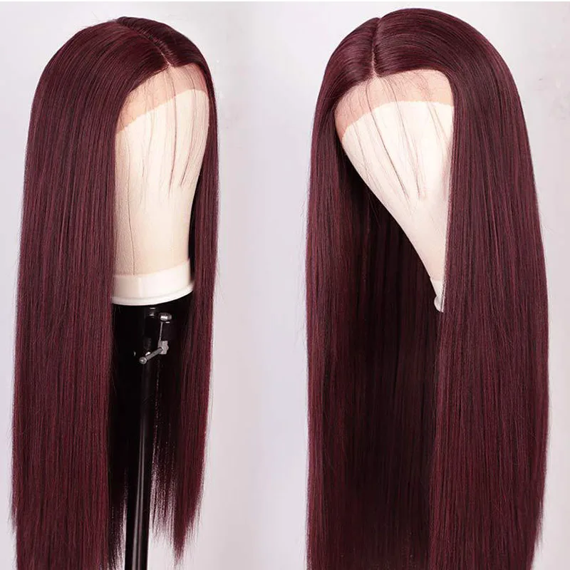 

Red Color Lace Front Synthetic Wig For Black Women With Baby Hair Long Silky Straight Hair Heat Resistant Cosplay Wig Daily Wig