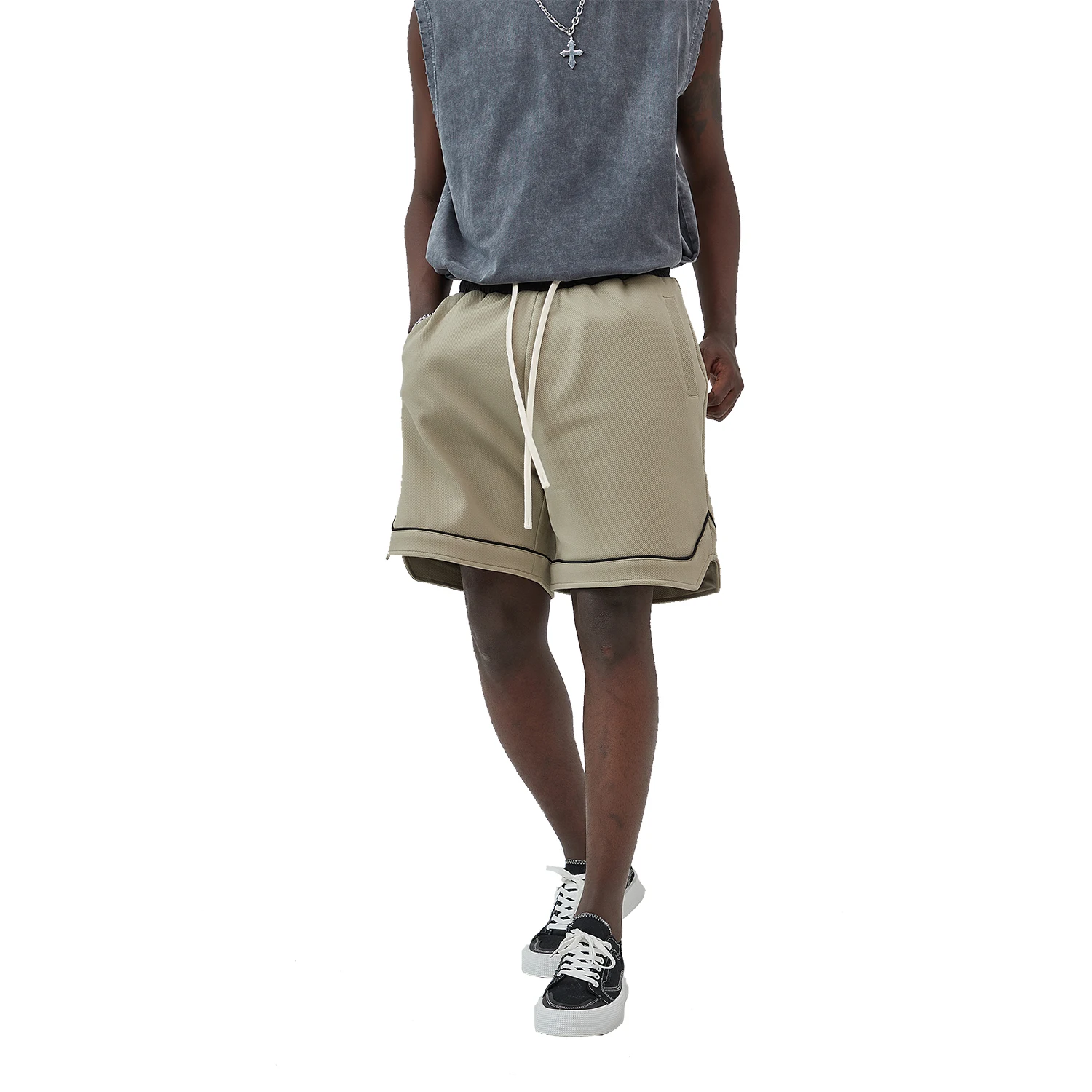 Kanye Retro Color-blocking Casual Sweat Shorts Unisex Loose Drawcord Elastic Waist Sports Pants for Men Oversized Streetwear
