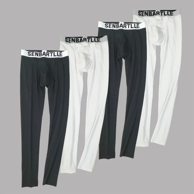 

Men's Long Trousers Warm Pants Cotton Thin Section Breathable Solid Color Slim Fitness Gay Sexy Underwear Legging Tight Pajamas
