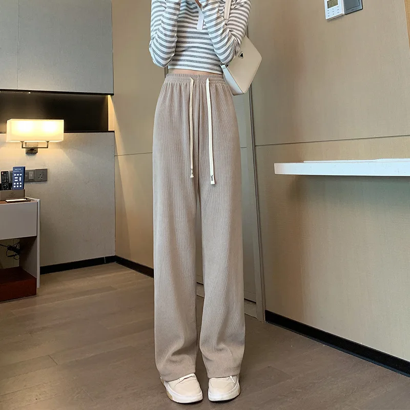 

2023 Candy Color Women Wide Leg Pants Spring Elastic High Waist Sport Trousers Vintage Loose Female Pantalones De Mujer P008