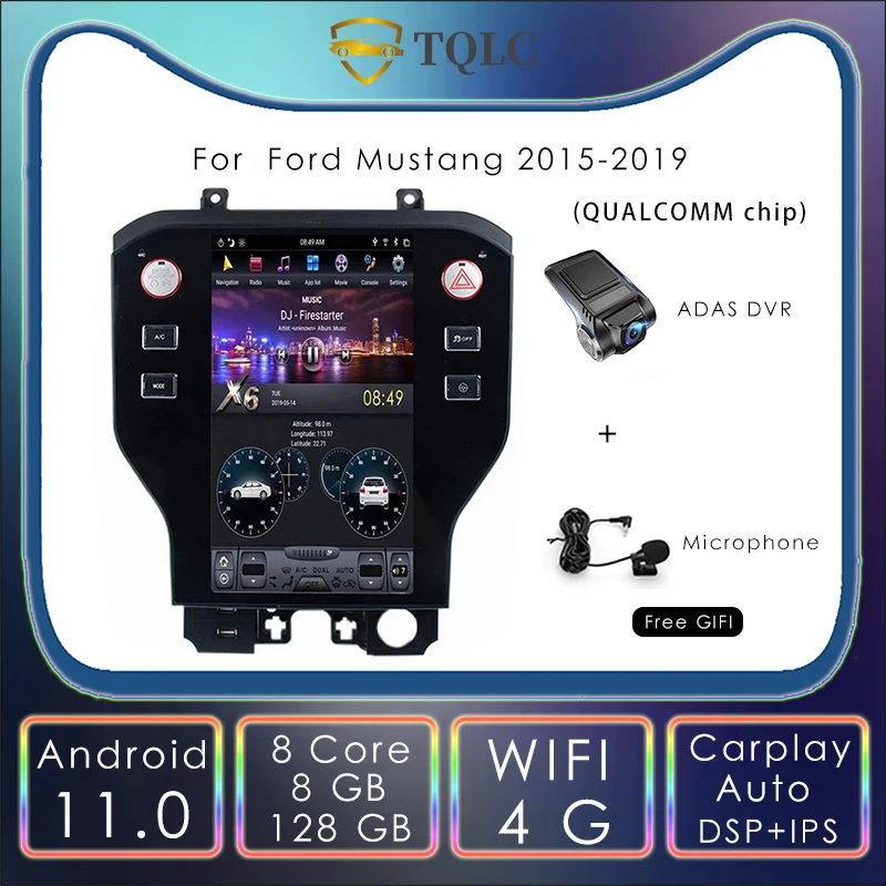 

11.8'' 128G Android Screen Tesla Style Car Stereo Radio For Ford Mustang 2015-2019 GPS Navigation Head Unit Carplay Bluetooth