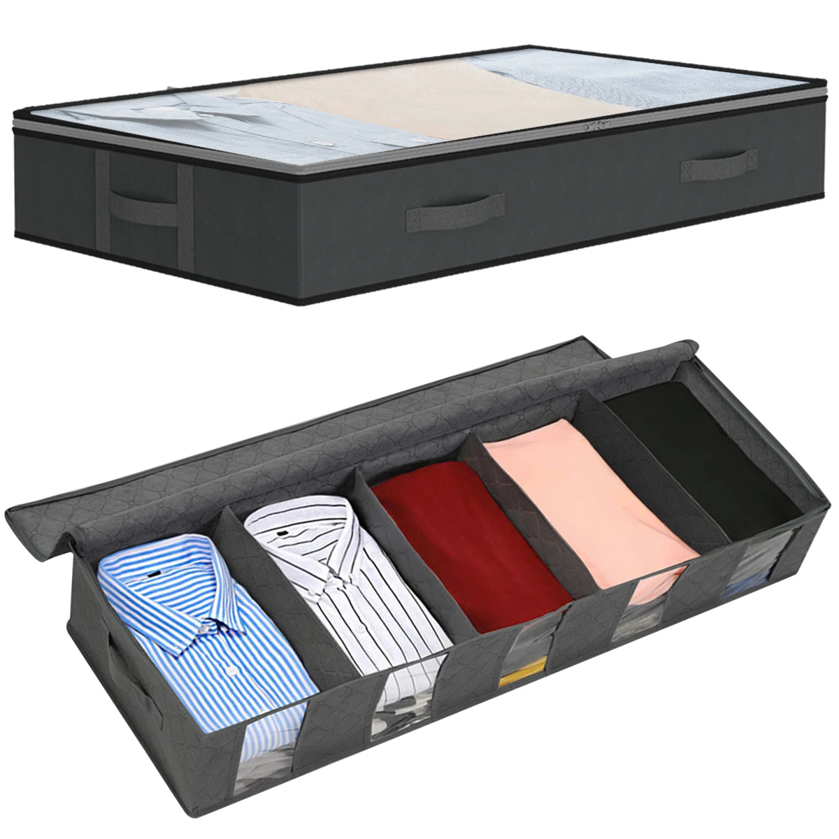 

Сумка для хранения с отделением для хранения, складной дышащий Органайзер из нетканого материала на молнии под кроватью, 2 упаковки