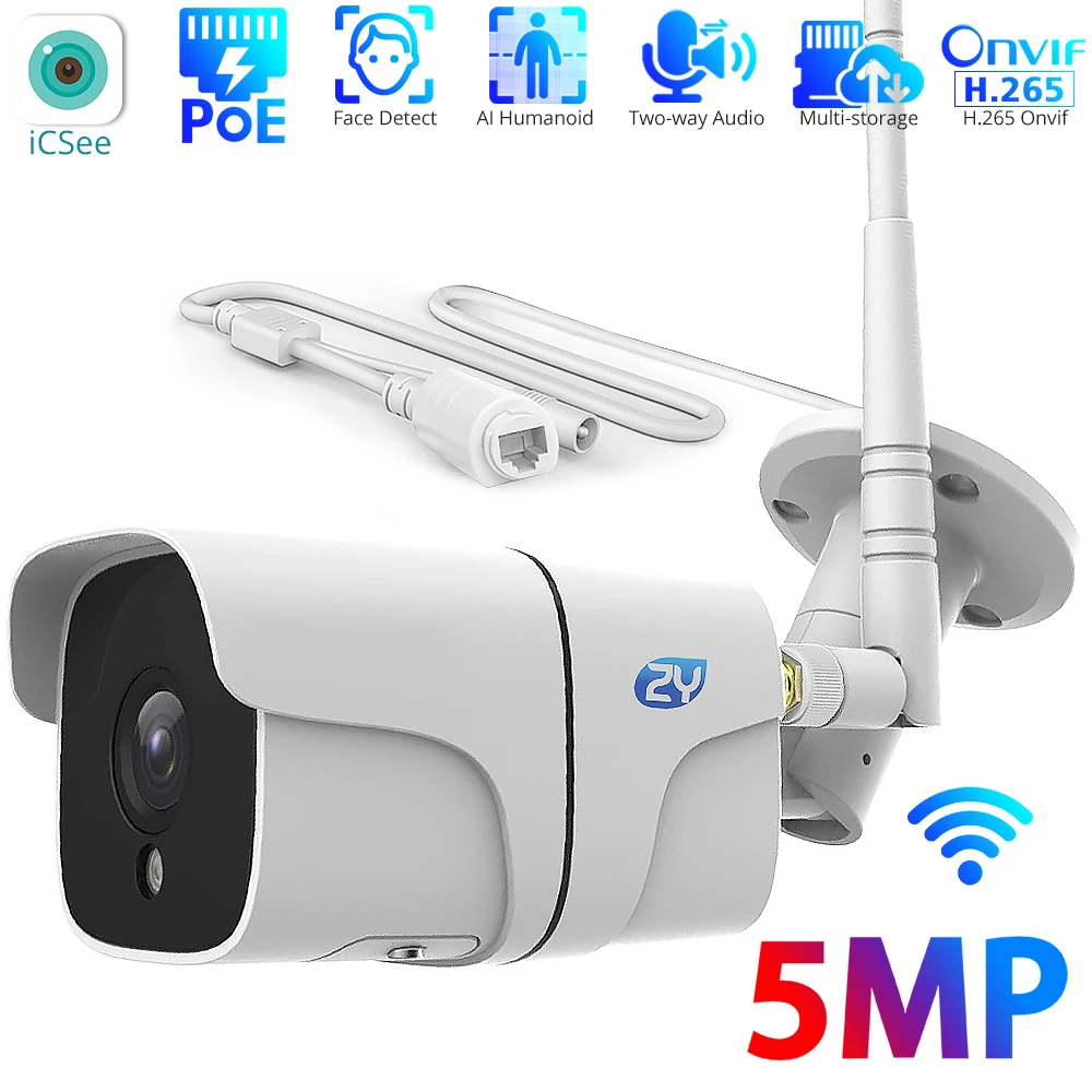 

5MP Outdoor Wifi PoE Camera H.265 Onvif Face Detect CCTV IP Camera 2MP TF Card Audio 3.6mm Fixed Lens Surveillance Cameras iCSee