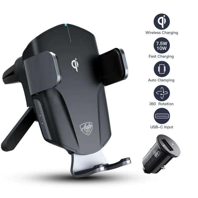 

For Vent Mount Gravity Phone Holder & Wireless Charger 2-in-1, Auto-clamping, Compatible with Qi-Enabled Smartphones