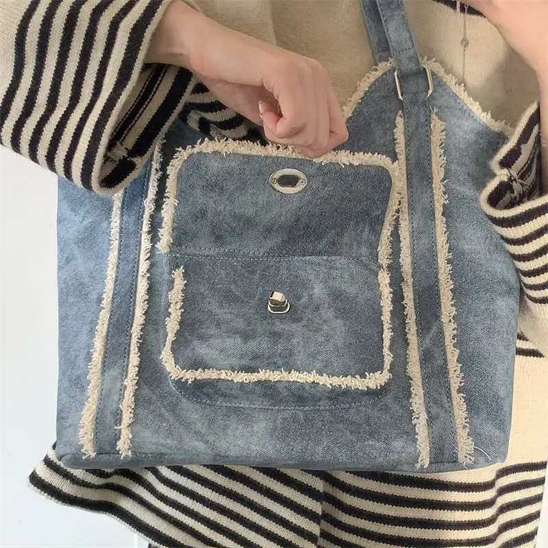 Сумка-тоут женская из денима Роскошный дизайнерский саквояж на плечо для работы