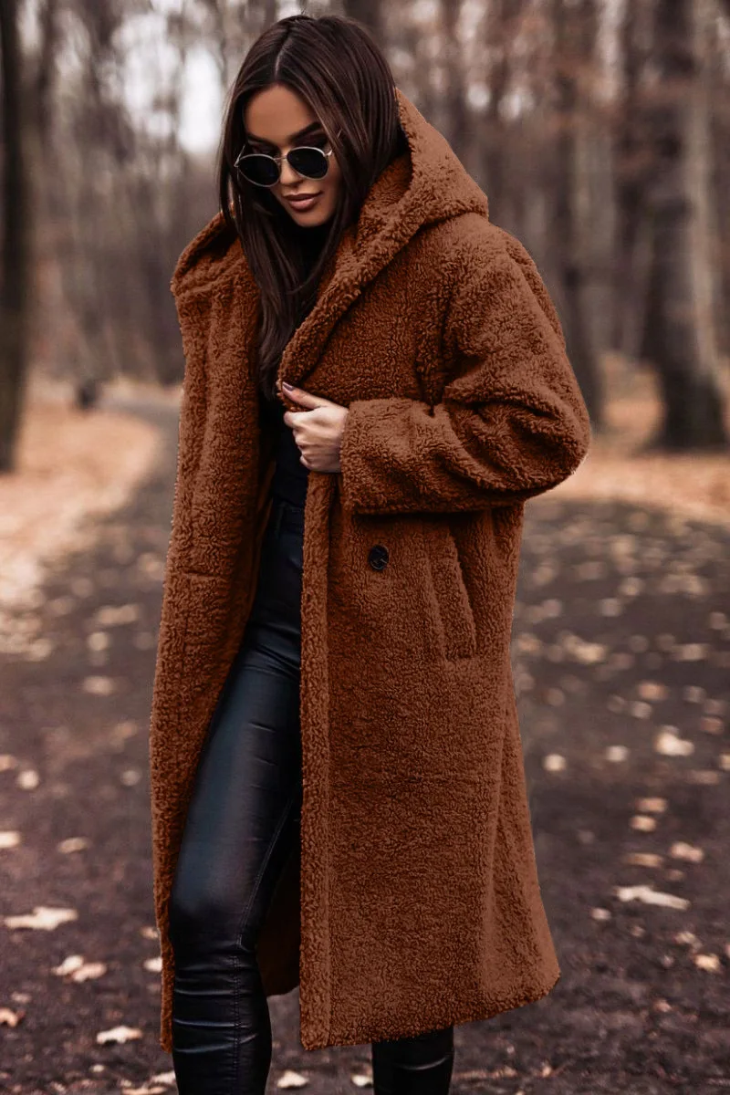

Осенне-зимнее Модное Длинное Однотонное шерстяное пальто с длинным рукавом, повседневное стильное теплое кашемировое пальто с длинными ла...