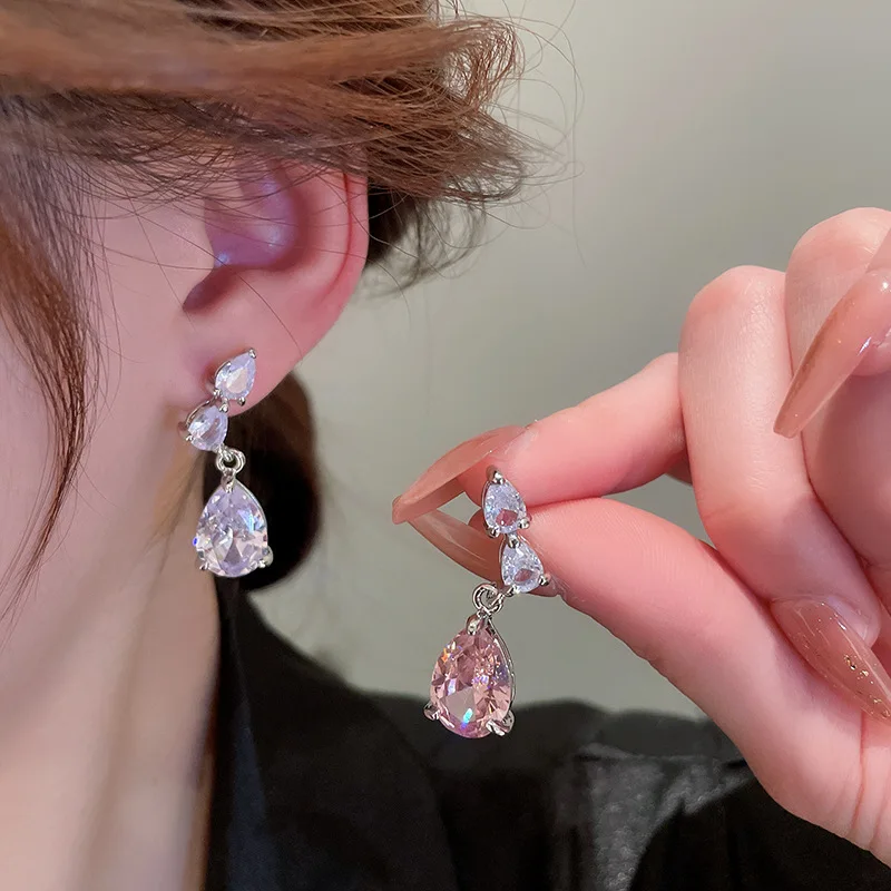 

Fashion Silver Pin Korean Zirconia Water Drop Earrings