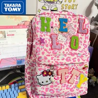 takara tomy hello kitty new girl embroidered leopard print pink casual double student large capacity double layer cute schoolbag
