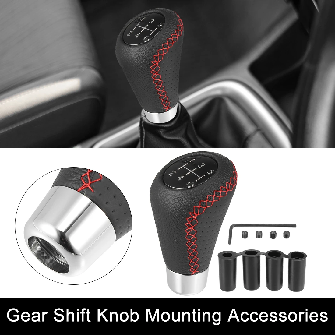 

Uxcell Black Universal 5 Speed 6 Speed Auto Car Gear Lever Shifter Manual Stick Shift Knob PU Leather with Hole Red Stitches