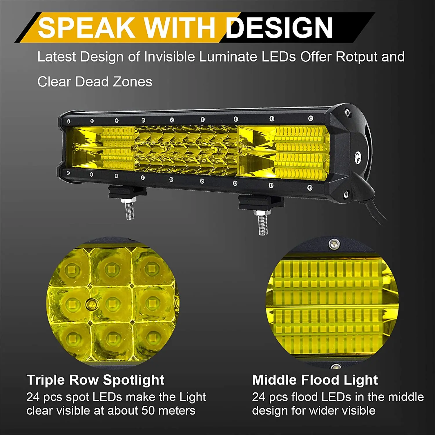 

14 inch 216W Triple Row 7D Yellow Amber Flood Spot Combo Beam Off Road Work Driving Fog Lights for Polaris Rzr Car ATV UTV SUV