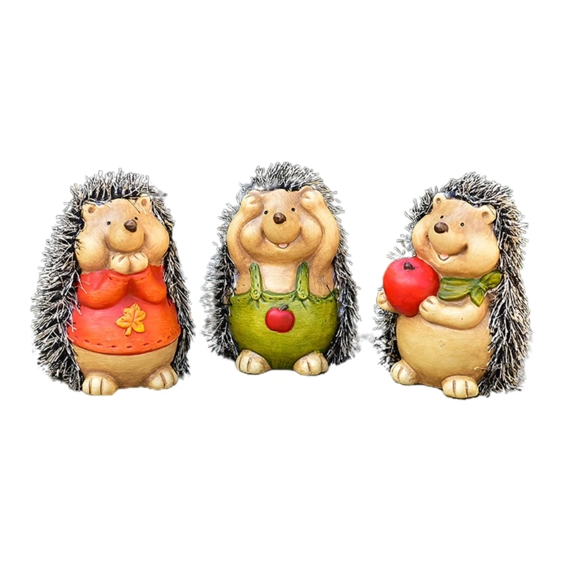 

3pcs Lovely Artificial Hedgehog Statue Desktop Decoration Cartoon Figurine Animal Model Miniature Garden Decor Children