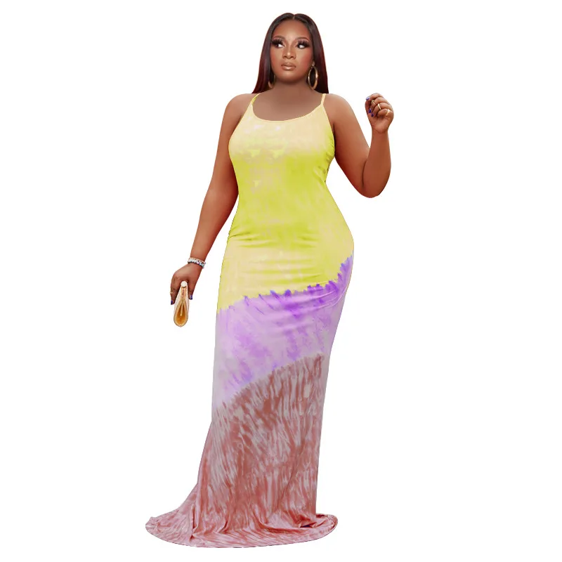 

2022 New plus-size sexy long tie dye dress with straps