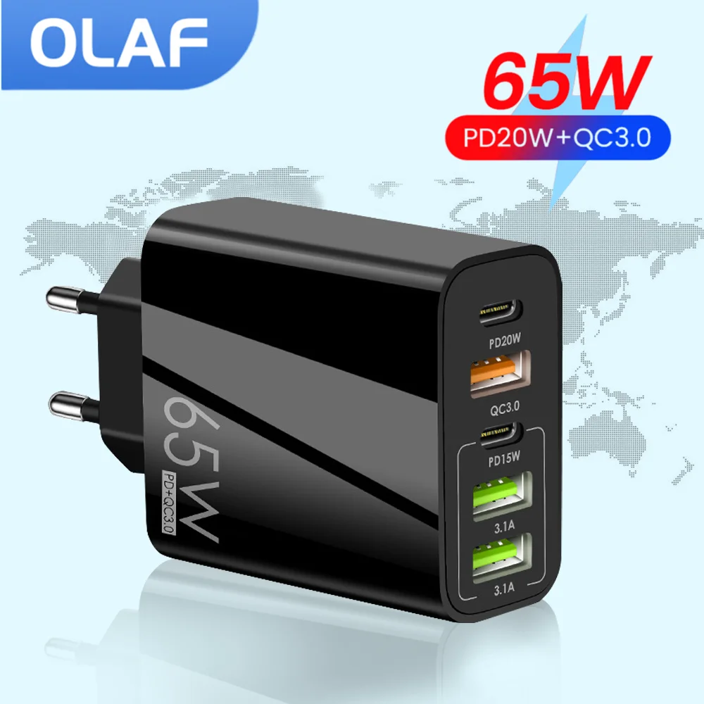 

OLAF 65W Charger Type C Fast Charging QC3.0 For iPhone 13 12 Pro Max Huawei Xiaomi Samsung POCO Tablet USB C Charger PD Adapter