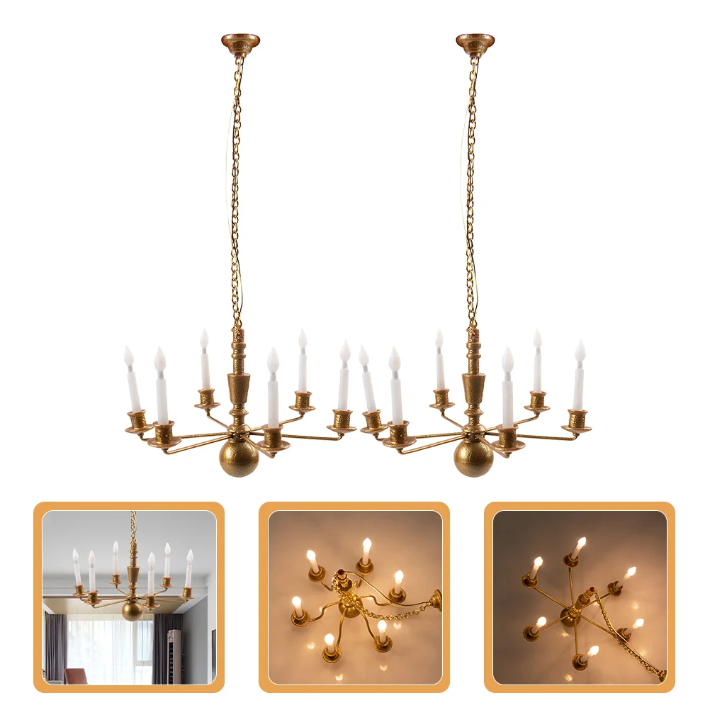 

Model Chandelier House Mini DIY Ceiling Light Simulation Lamp Accessory Luminous Hanging