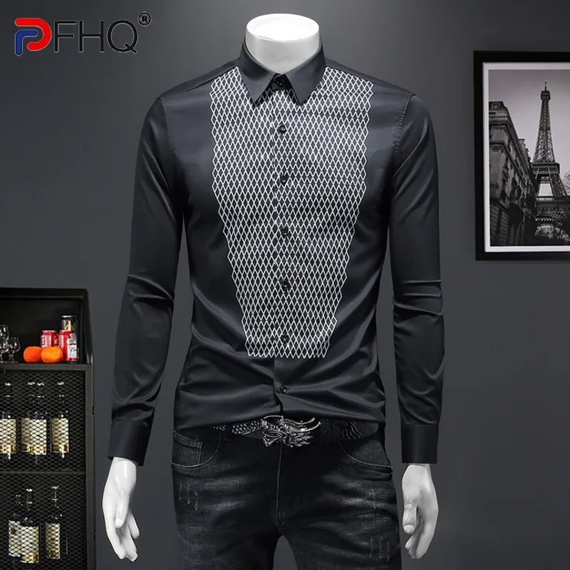 

PFHQ 2022 Autumn New Men's Trendy Fashion Casual Shirt British Style Long Sleeve Top Elegant Luxury Clothes Free Shipping 1Q2675