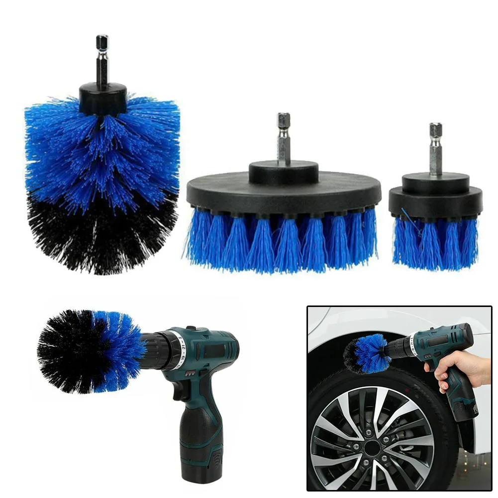 

3pcs/set Car Wash Brush Hard Bristle Drill Auto Detailing Cleaning Tools Car Wash Brush Bristle Drill Bit Electric Drill Head