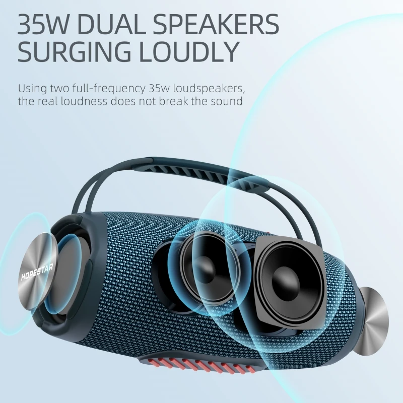Фото Уличные водонепроницаемые Bluetooth-колонки HOPESTAR H53, мощный беспроводной сабвуфер мощностью 35 Вт, TWS, басовый динамик с длительной производительностью 5200 мАч №2